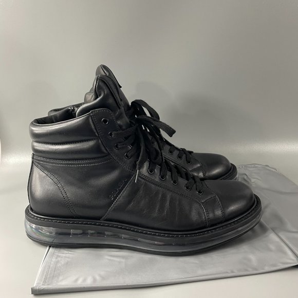 Authentic Prada Black Leather High Top Sneakers, Men's Size 9 (US 10) - Picture 3 of 15